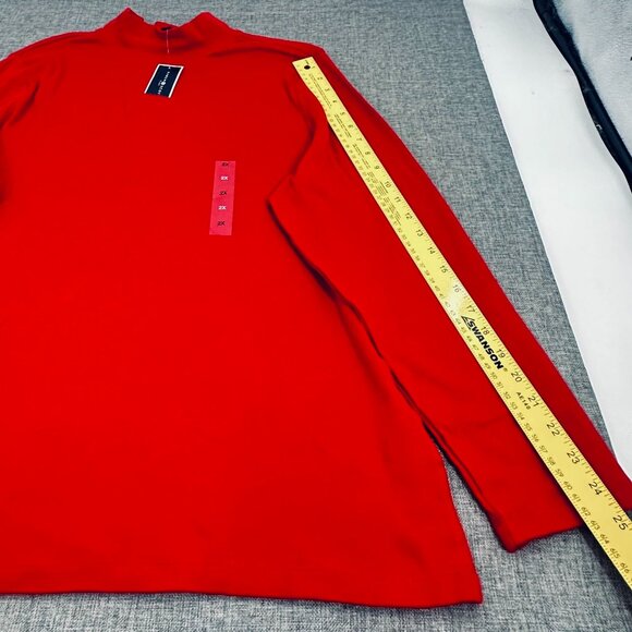 NEW! Karen Scott Long Sleeve Top‎ Mock Neck Plus 2X Cotton Amore Red - Picture 6 of 10